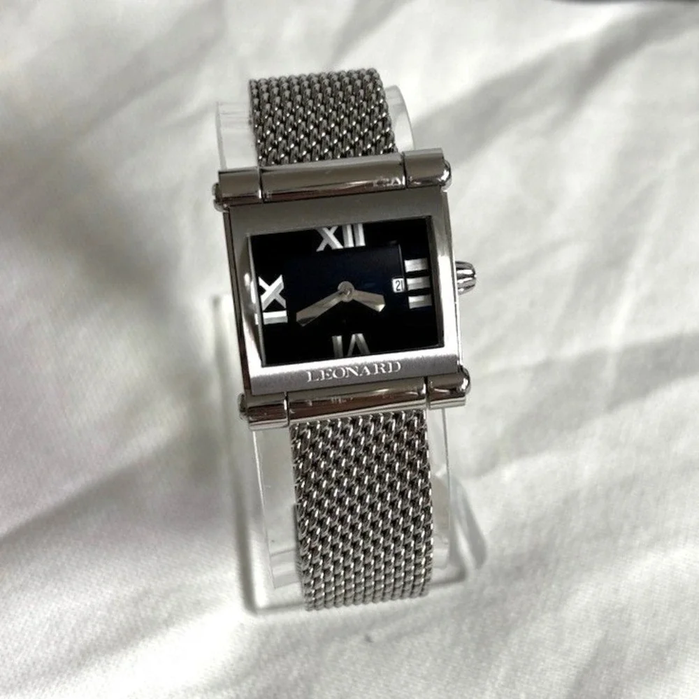 Leonard Swiss Screen Series Women Luxury Watch Rectangular Navy Blue Mesh Steel